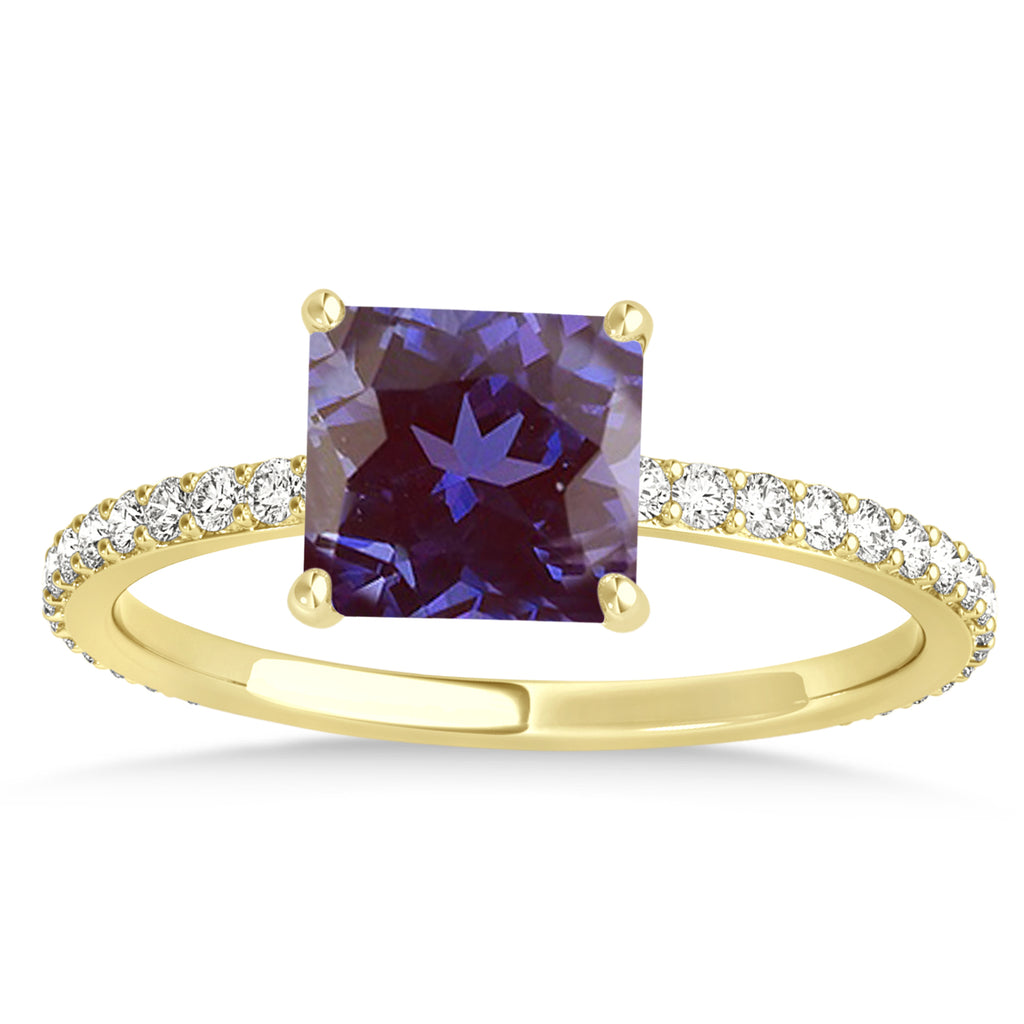 Princess Alexandrite & Diamond Hidden Halo Engagement Ring 14k Yellow Gold (0.89ct)