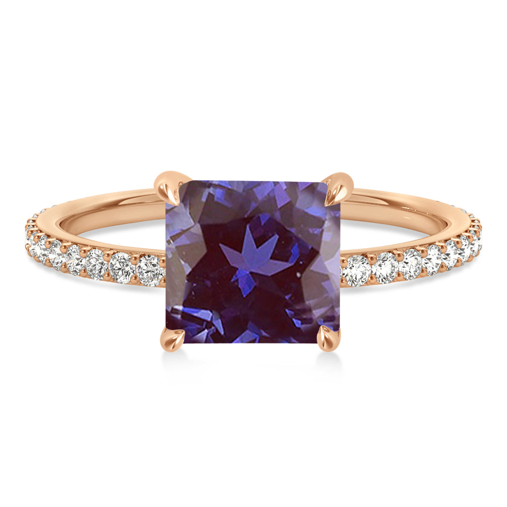 Princess Alexandrite & Diamond Hidden Halo Engagement Ring 18k Rose Gold (0.89ct)