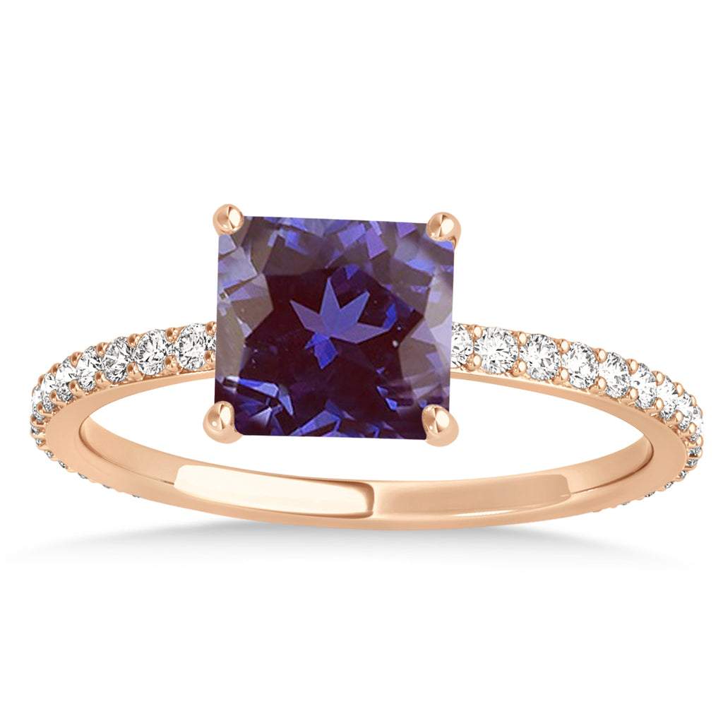 Princess Alexandrite & Diamond Hidden Halo Engagement Ring 18k Rose Gold (0.89ct)