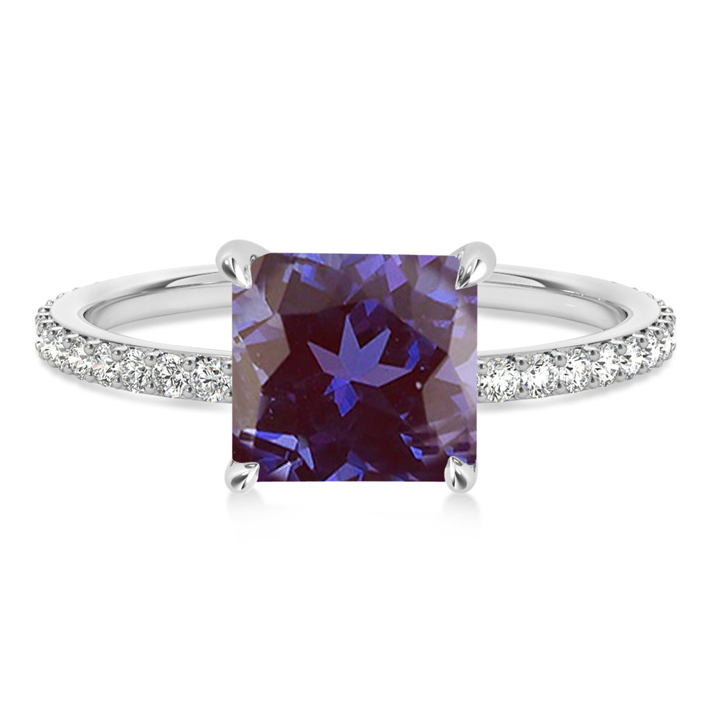 Princess Alexandrite & Diamond Hidden Halo Engagement Ring Palladium (0.89ct)
