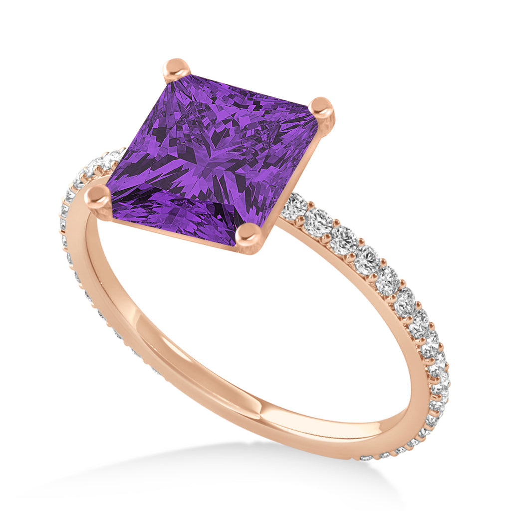 Princess Amethyst & Diamond Hidden Halo Engagement Ring 14k Rose Gold (0.89ct)