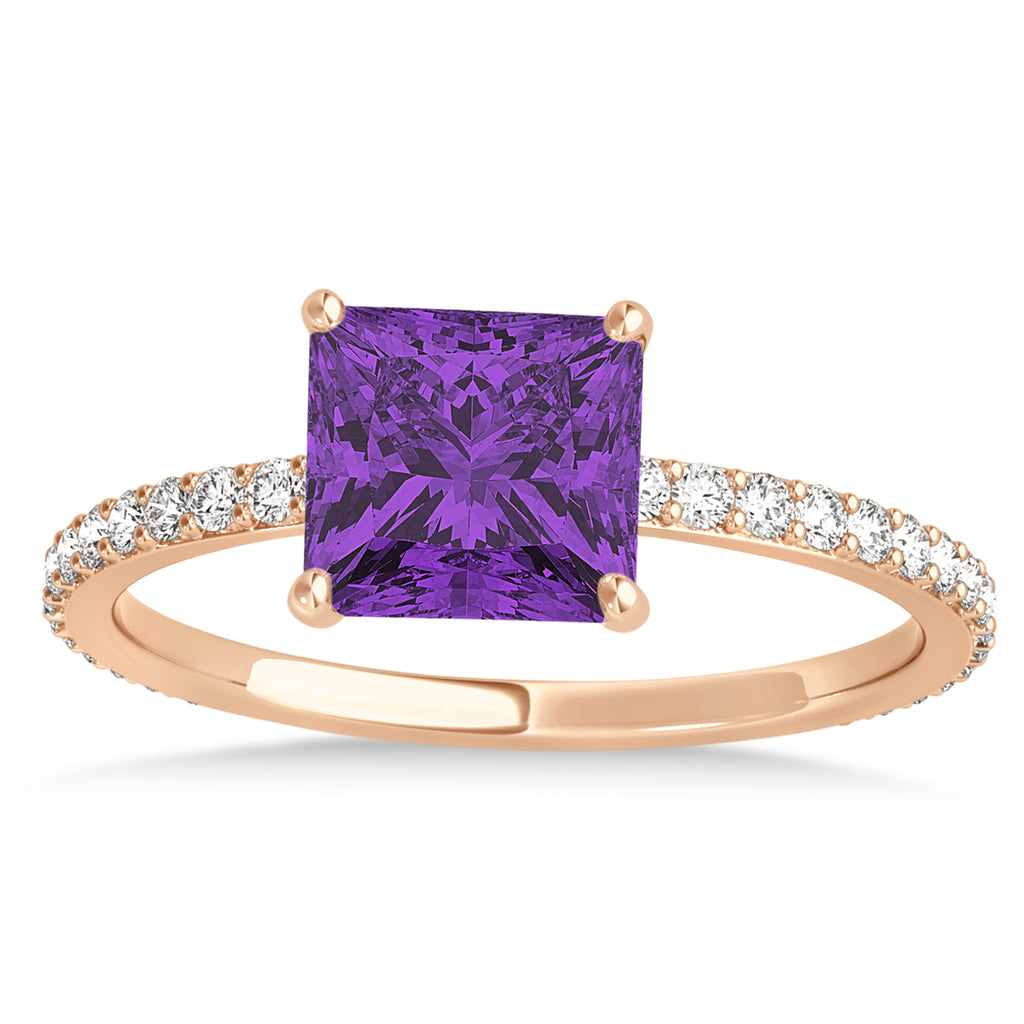 Princess Amethyst & Diamond Hidden Halo Engagement Ring 14k Rose Gold (0.89ct)
