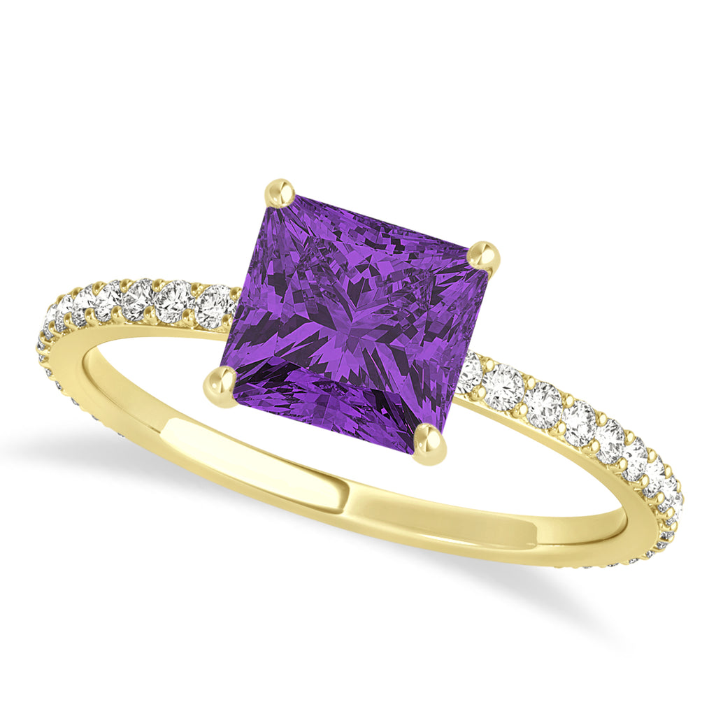 Princess Amethyst & Diamond Hidden Halo Engagement Ring 14k Yellow Gold (0.89ct)