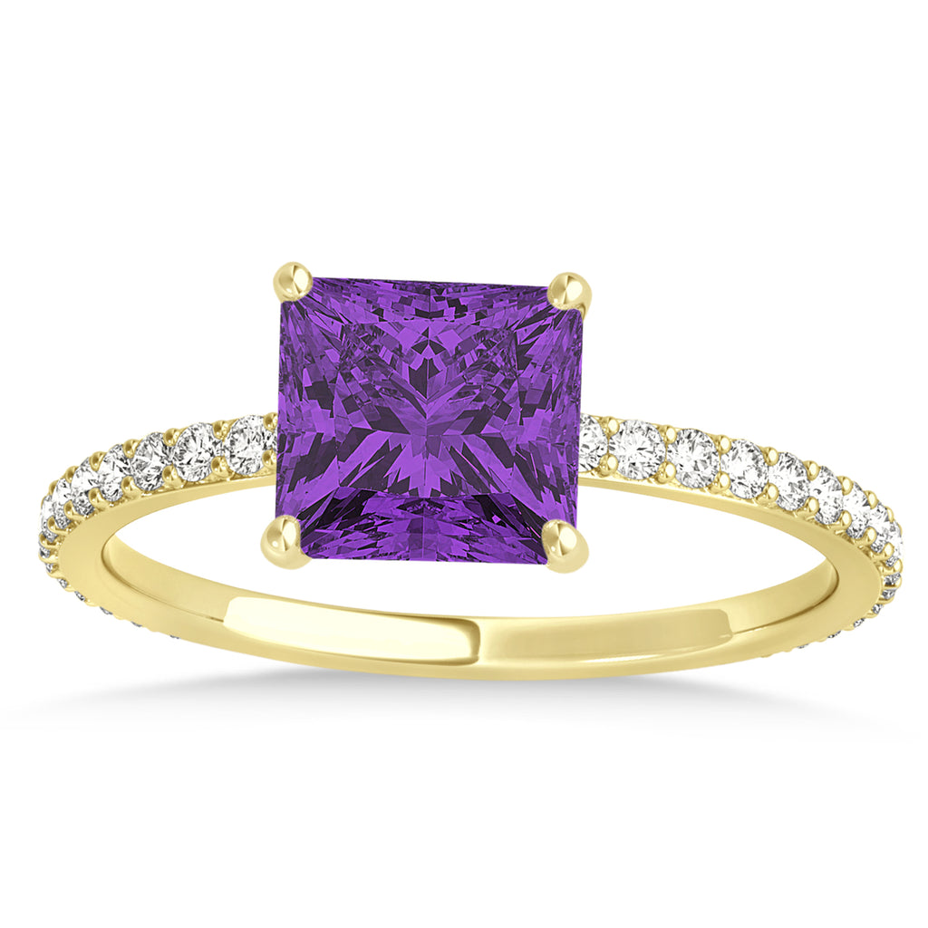 Princess Amethyst & Diamond Hidden Halo Engagement Ring 14k Yellow Gold (0.89ct)