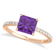 Princess Amethyst & Diamond Hidden Halo Engagement Ring 18k Rose Gold (0.89ct)