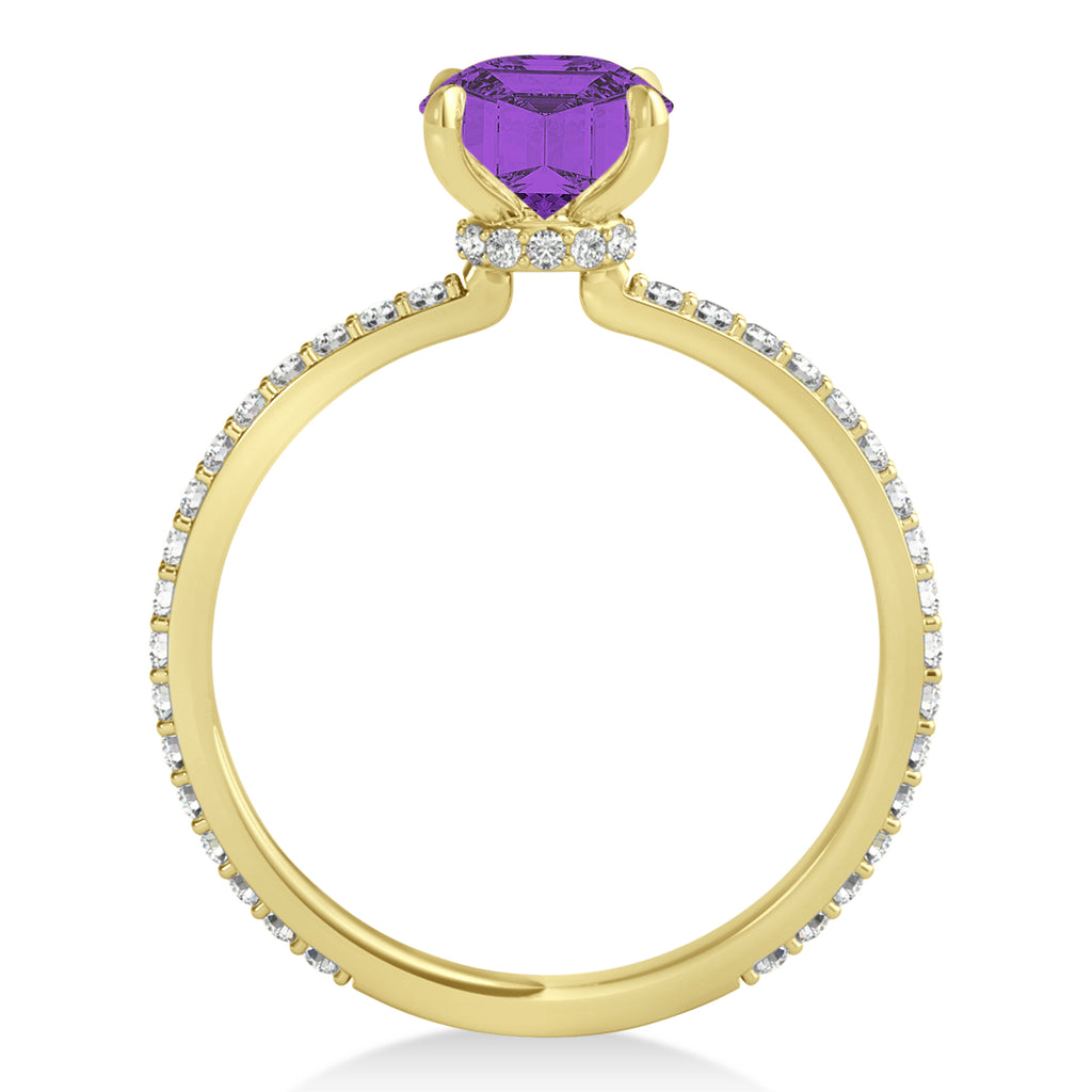 Princess Amethyst & Diamond Hidden Halo Engagement Ring 18k Yellow Gold (0.89ct)