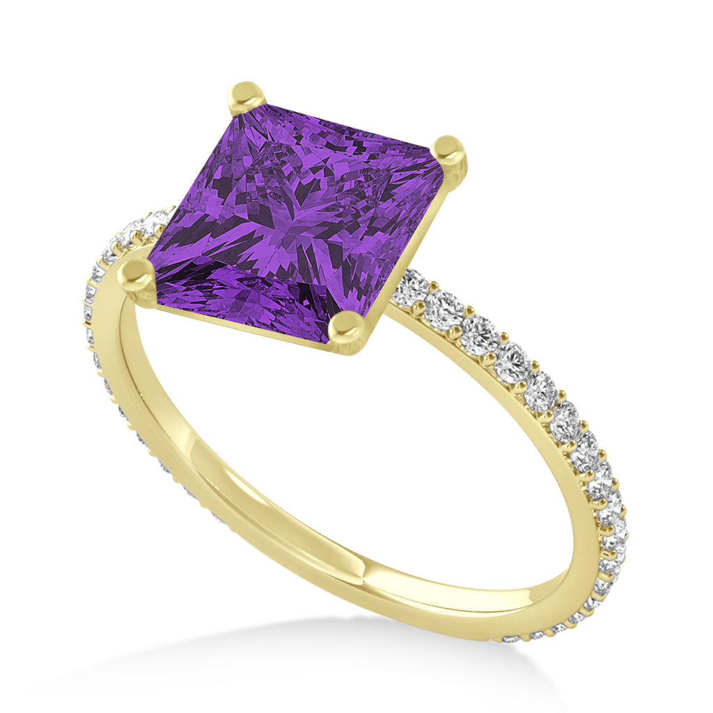 Princess Amethyst & Diamond Hidden Halo Engagement Ring 18k Yellow Gold (0.89ct)