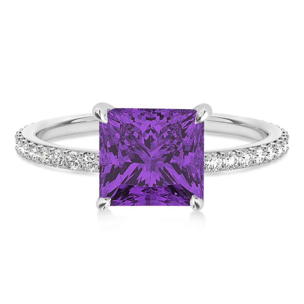 Princess Amethyst & Diamond Hidden Halo Engagement Ring Platinum (0.89ct)