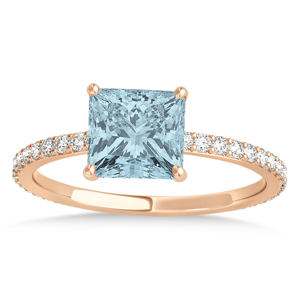 Princess Aquamarine & Diamond Hidden Halo Engagement Ring 14k Rose Gold (0.89ct)