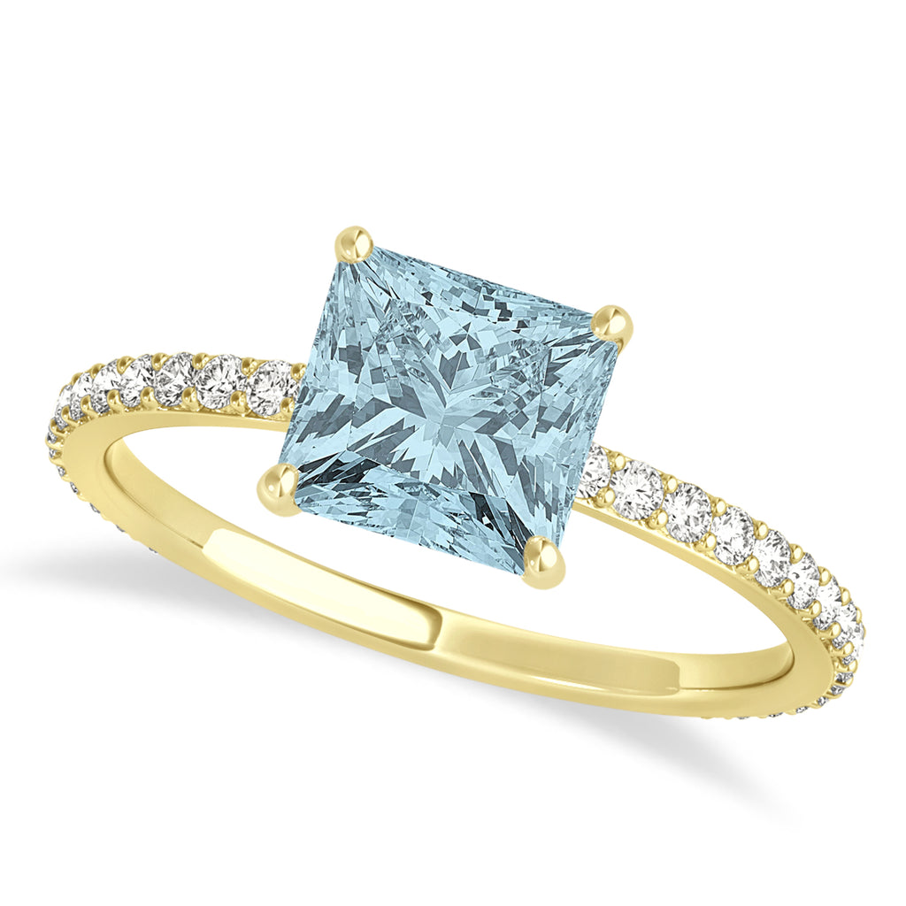 Princess Aquamarine & Diamond Hidden Halo Engagement Ring 14k Yellow Gold (0.89ct)