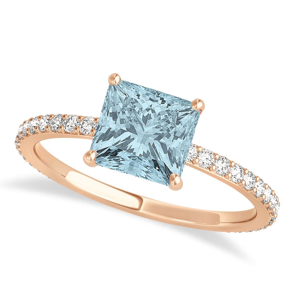 Princess Aquamarine & Diamond Hidden Halo Engagement Ring 18k Rose Gold (0.89ct)
