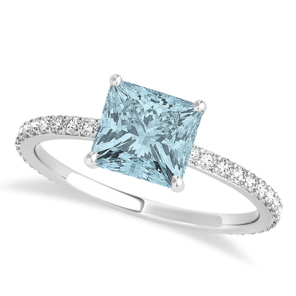 Princess Aquamarine & Diamond Hidden Halo Engagement Ring 18k White Gold (0.89ct)