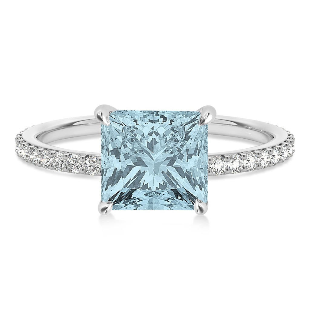 Princess Aquamarine & Diamond Hidden Halo Engagement Ring 18k White Gold (0.89ct)