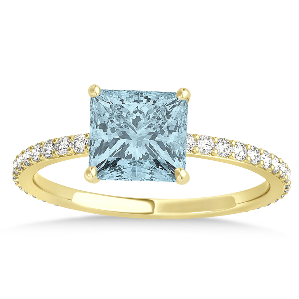Princess Aquamarine & Diamond Hidden Halo Engagement Ring 18k Yellow Gold (0.89ct)
