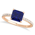 Princess Blue Sapphire & Diamond Hidden Halo Engagement Ring 14k Rose Gold (0.89ct)
