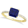 Princess Blue Sapphire & Diamond Hidden Halo Engagement Ring 14k Yellow Gold (0.89ct)