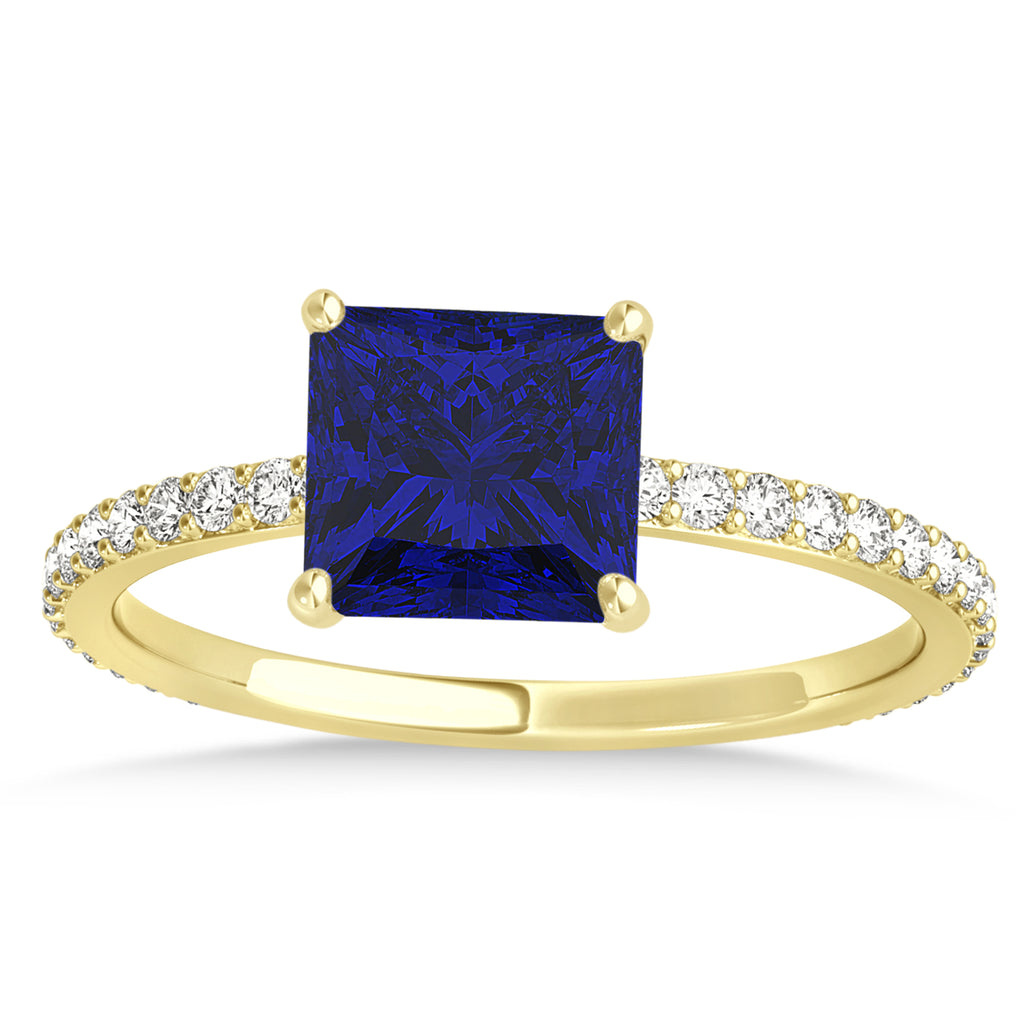 Princess Blue Sapphire & Diamond Hidden Halo Engagement Ring 18k Yellow Gold (0.89ct)