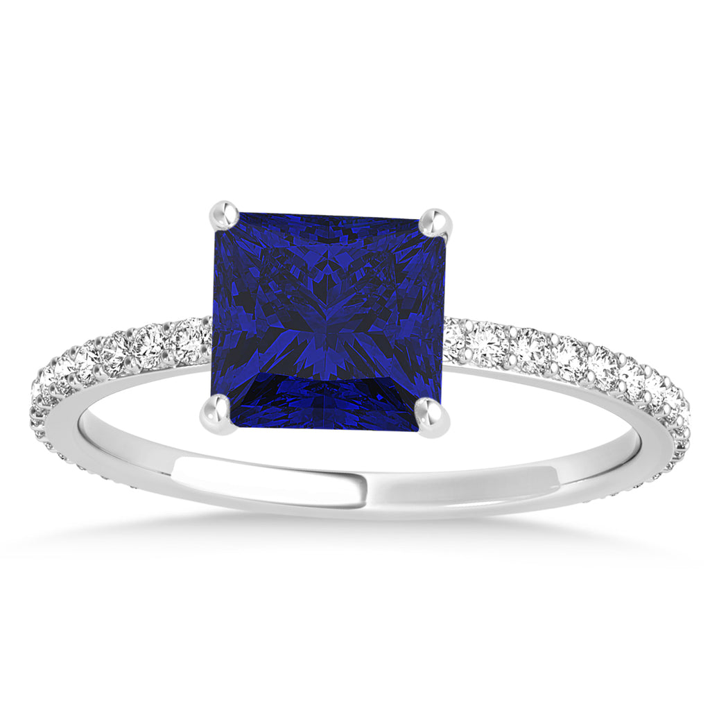 Princess Blue Sapphire & Diamond Hidden Halo Engagement Ring Platinum (0.89ct)