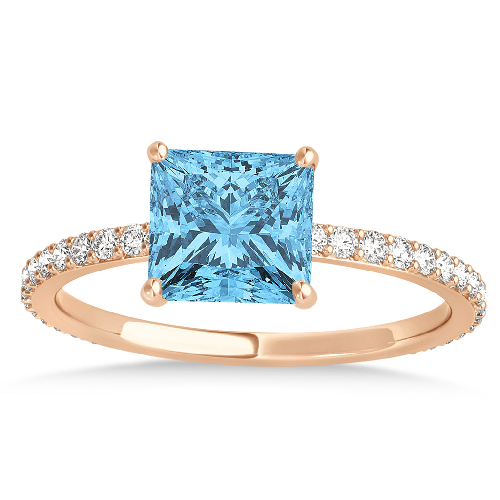 Princess Blue Topaz & Diamond Hidden Halo Engagement Ring 14k Rose Gold (0.89ct)