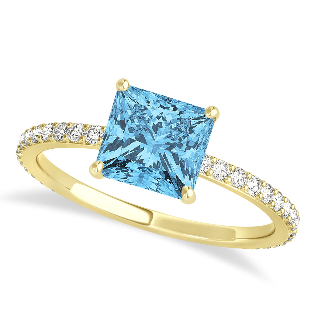 Princess Blue Topaz & Diamond Hidden Halo Engagement Ring 18k Yellow Gold (0.89ct)