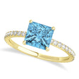Princess Blue Topaz & Diamond Hidden Halo Engagement Ring 18k Yellow Gold (0.89ct)