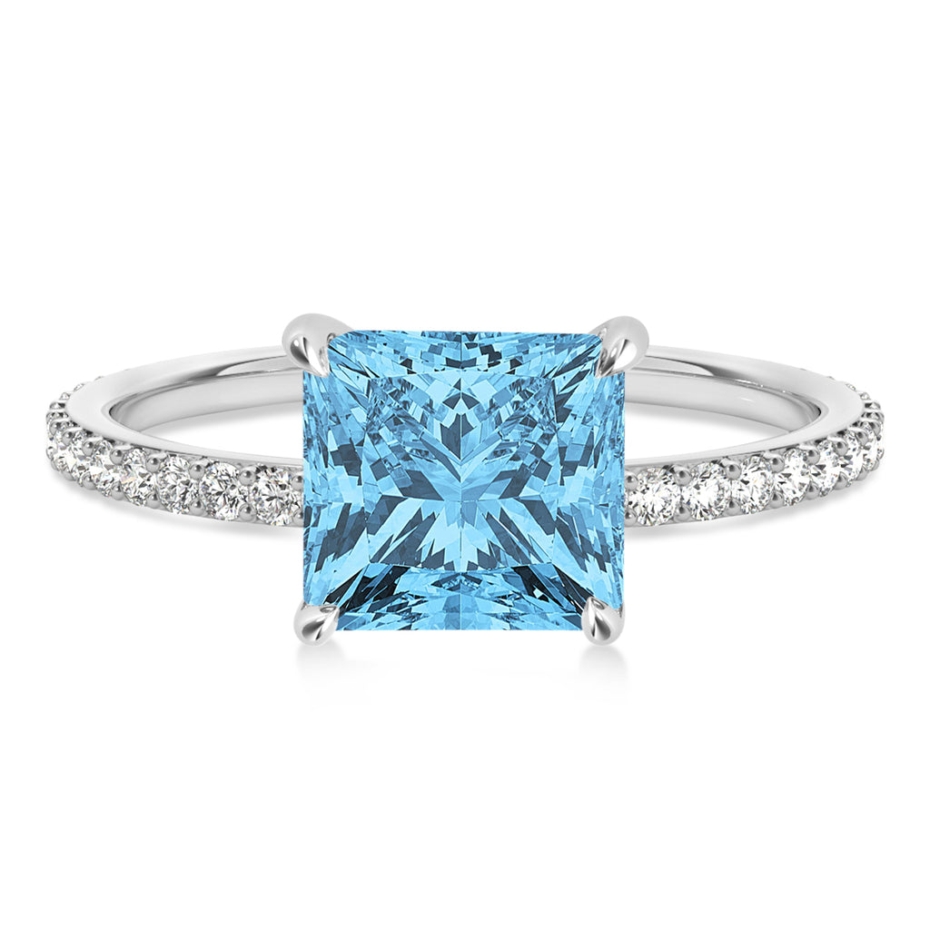 Princess Blue Topaz & Diamond Hidden Halo Engagement Ring Platinum (0.89ct)
