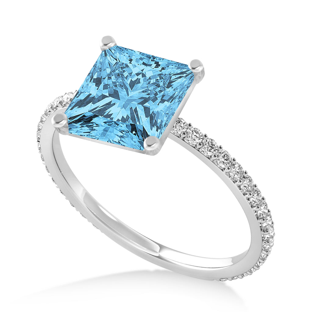 Princess Blue Topaz & Diamond Hidden Halo Engagement Ring Platinum (0.89ct)