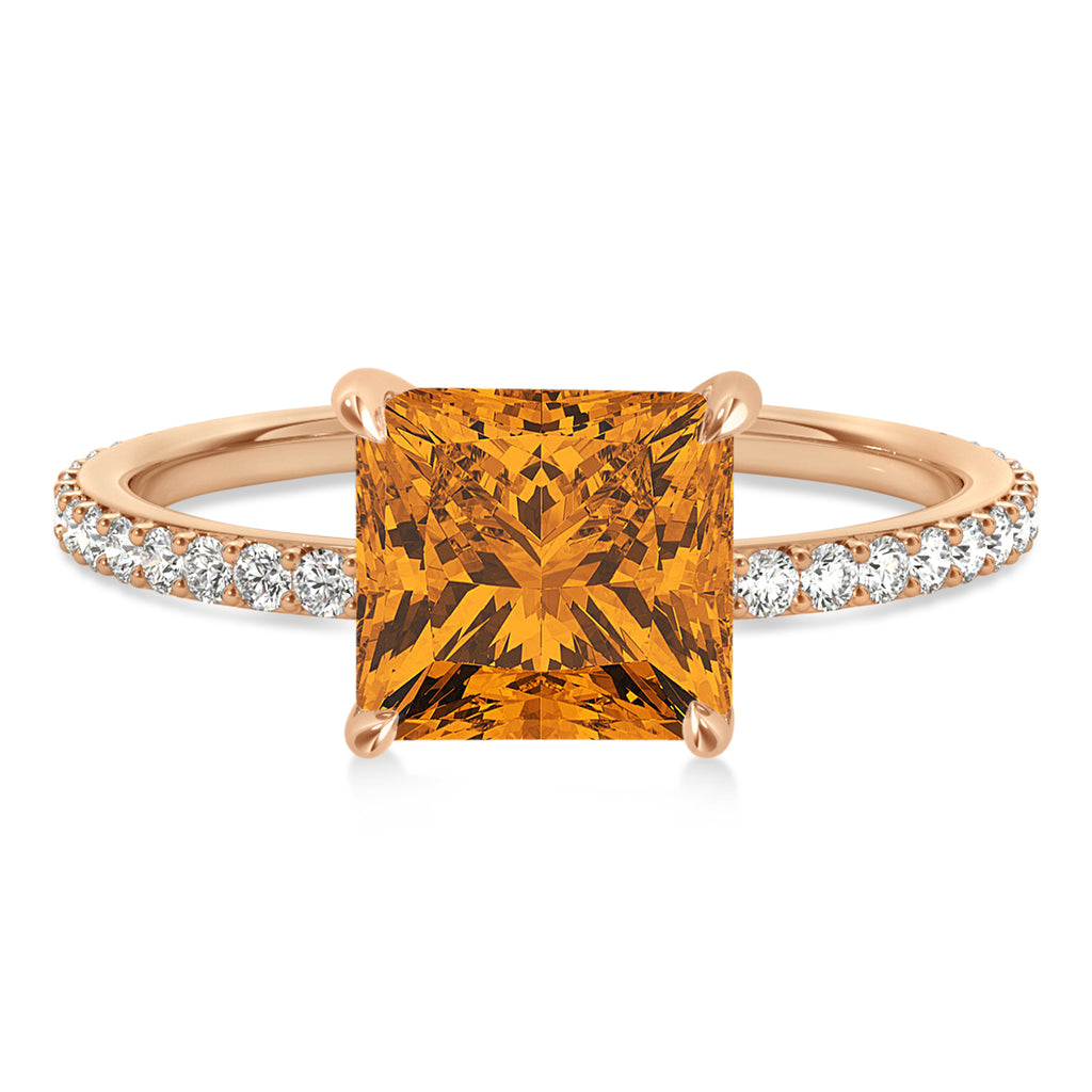 Princess Citrine & Diamond Hidden Halo Engagement Ring 14k Rose Gold (0.89ct)