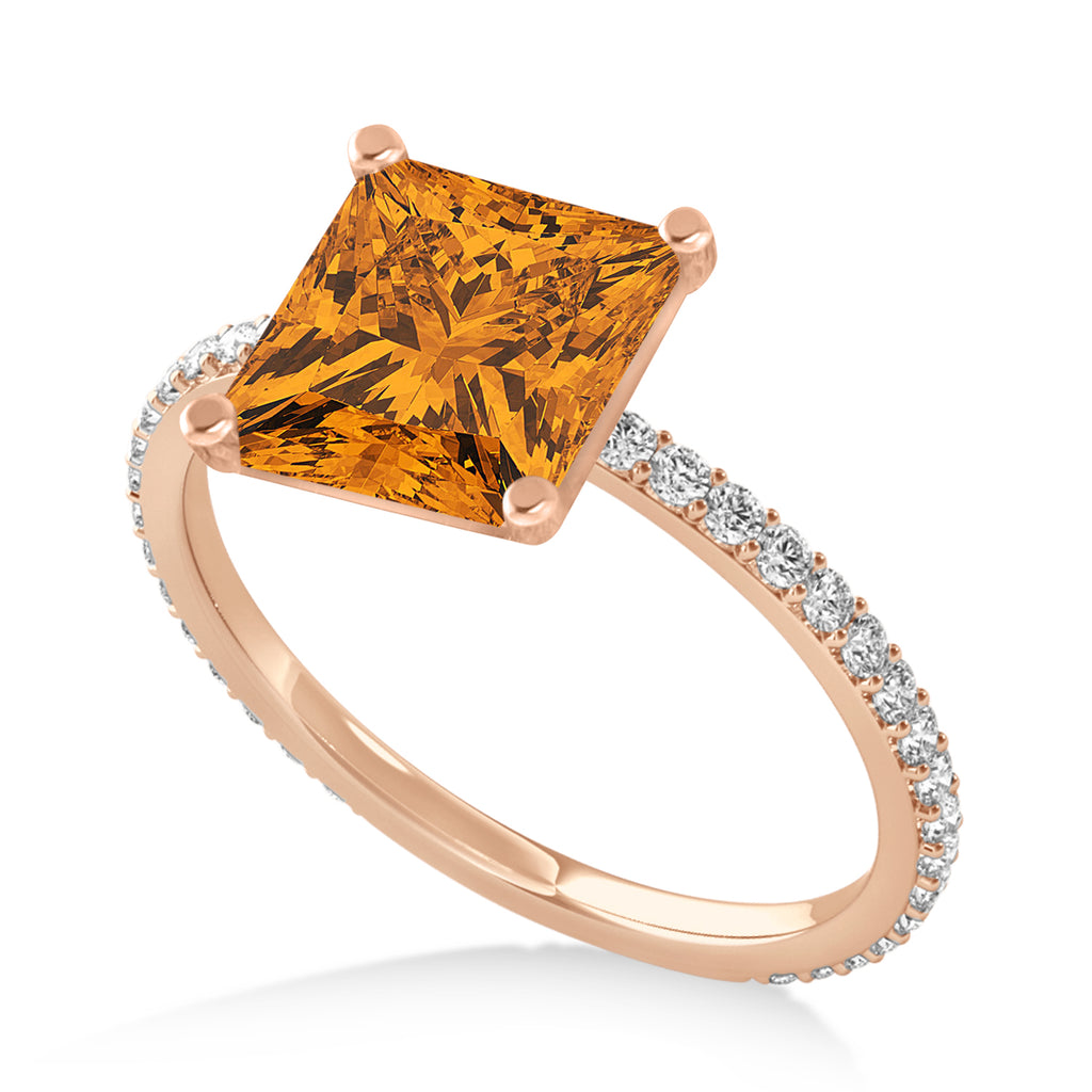 Princess Citrine & Diamond Hidden Halo Engagement Ring 14k Rose Gold (0.89ct)