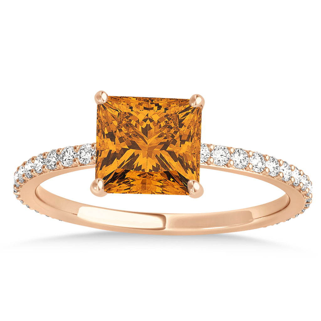 Princess Citrine & Diamond Hidden Halo Engagement Ring 14k Rose Gold (0.89ct)