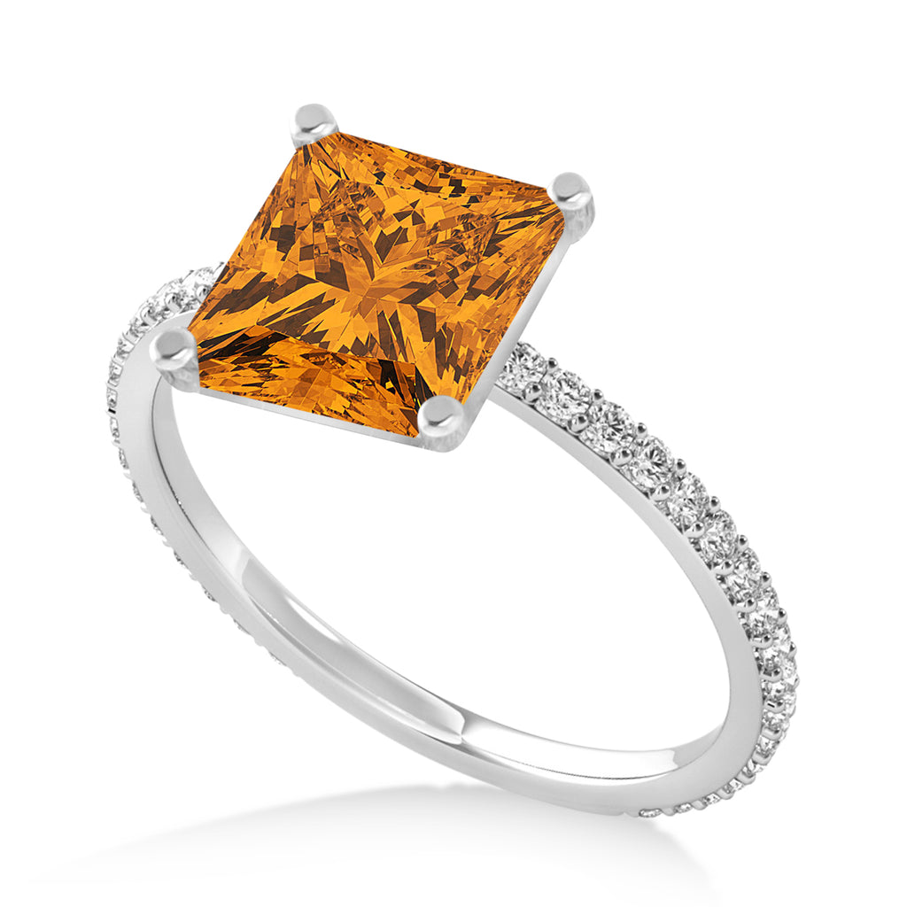 Princess Citrine & Diamond Hidden Halo Engagement Ring 14k White Gold (0.89ct)