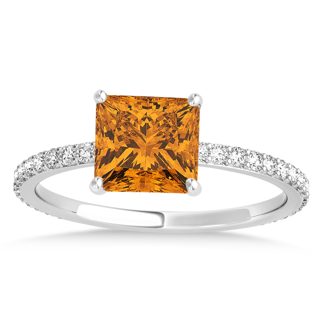 Princess Citrine & Diamond Hidden Halo Engagement Ring 14k White Gold (0.89ct)