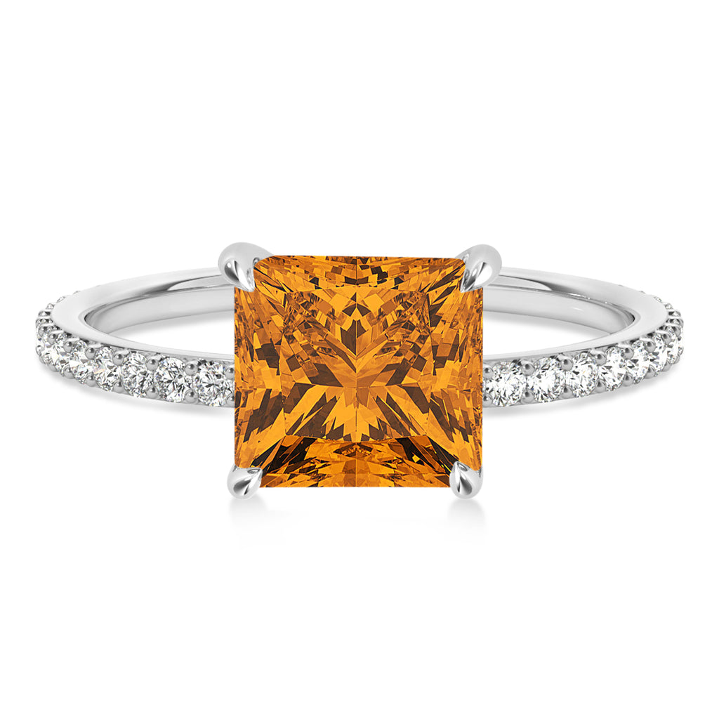 Princess Citrine & Diamond Hidden Halo Engagement Ring 18k White Gold (0.89ct)