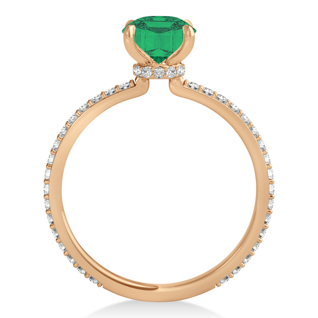 Princess Emerald & Diamond Hidden Halo Engagement Ring 14k Rose Gold (0.89ct)