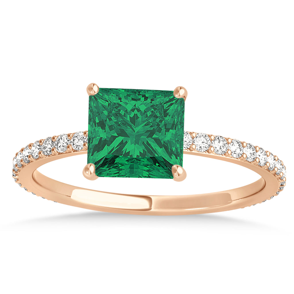 Princess Emerald & Diamond Hidden Halo Engagement Ring 14k Rose Gold (0.89ct)