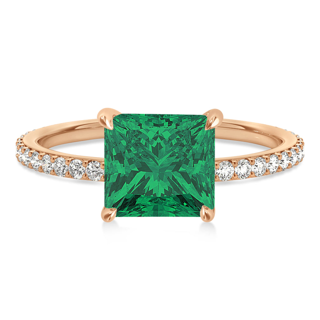 Princess Emerald & Diamond Hidden Halo Engagement Ring 18k Rose Gold (0.89ct)