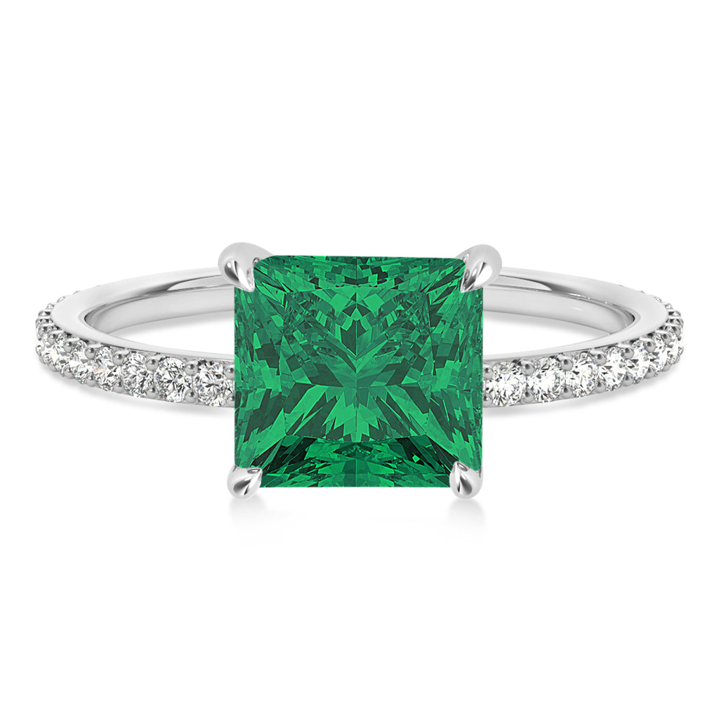 Princess Emerald & Diamond Hidden Halo Engagement Ring Palladium (0.89ct)