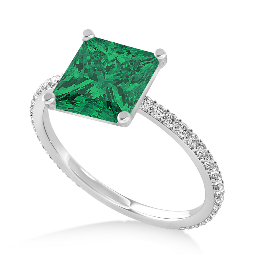 Princess Emerald & Diamond Hidden Halo Engagement Ring Palladium (0.89ct)