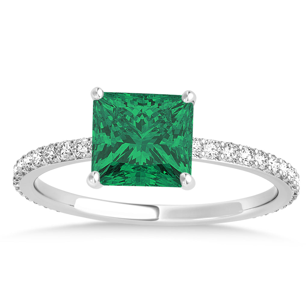 Princess Emerald & Diamond Hidden Halo Engagement Ring Platinum (0.89ct)