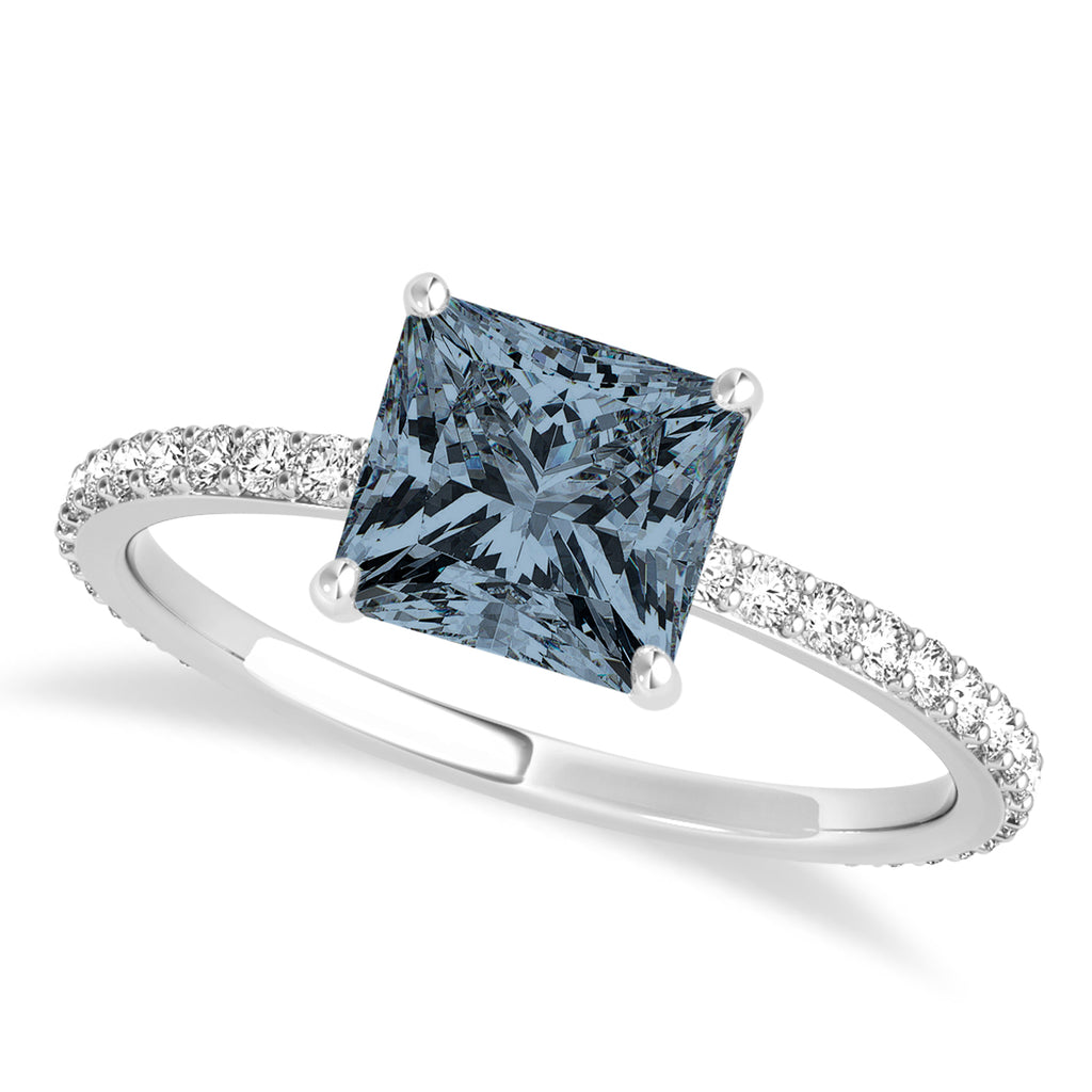 Princess Gray Spinel & Diamond Hidden Halo Engagement Ring 14k White Gold (0.89ct)
