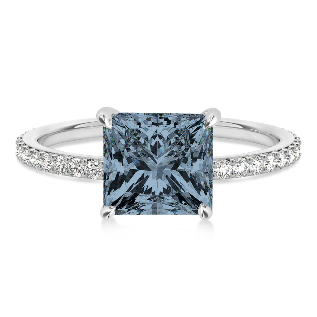 Princess Gray Spinel & Diamond Hidden Halo Engagement Ring 14k White Gold (0.89ct)
