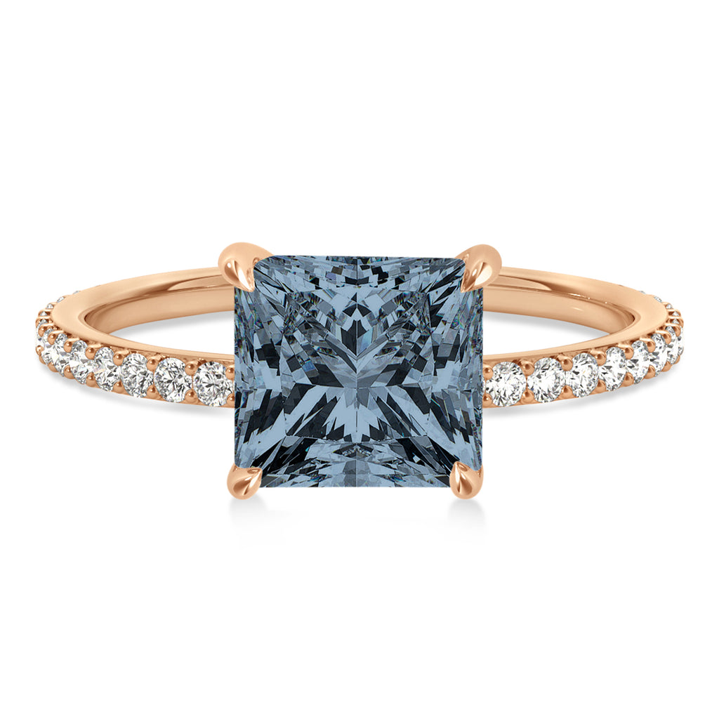 Princess Gray Spinel & Diamond Hidden Halo Engagement Ring 18k Rose Gold (0.89ct)