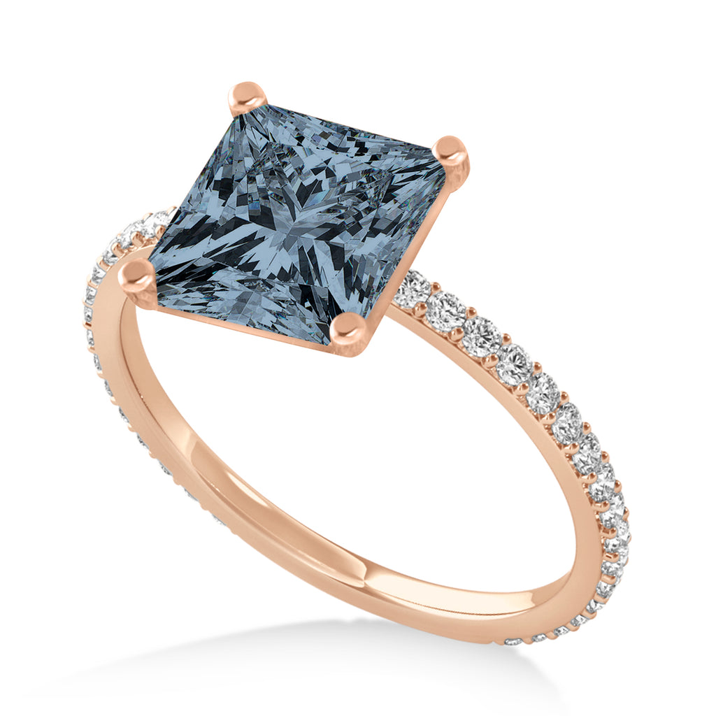 Princess Gray Spinel & Diamond Hidden Halo Engagement Ring 18k Rose Gold (0.89ct)