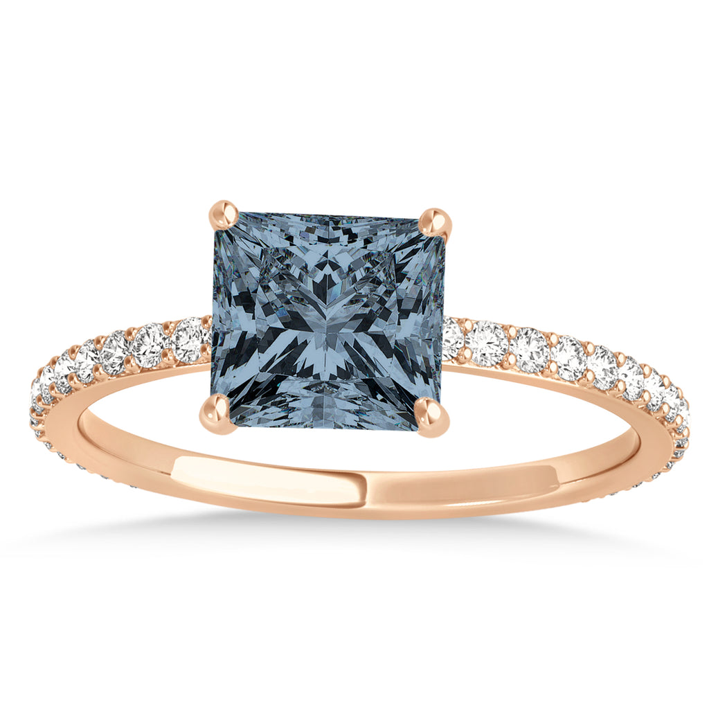 Princess Gray Spinel & Diamond Hidden Halo Engagement Ring 18k Rose Gold (0.89ct)