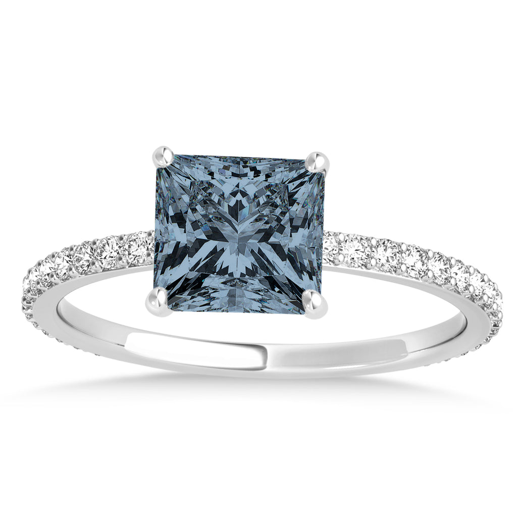 Princess Gray Spinel & Diamond Hidden Halo Engagement Ring 18k White Gold (0.89ct)