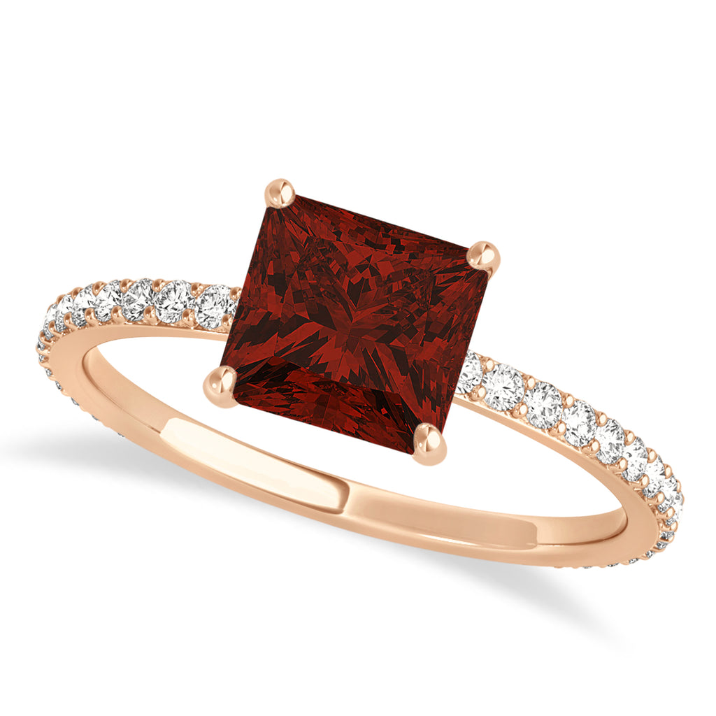 Princess Garnet & Diamond Hidden Halo Engagement Ring 14k Rose Gold (0.89ct)