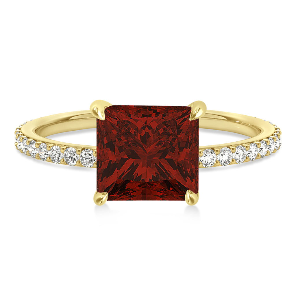 Princess Garnet & Diamond Hidden Halo Engagement Ring 14k Yellow Gold (0.89ct)
