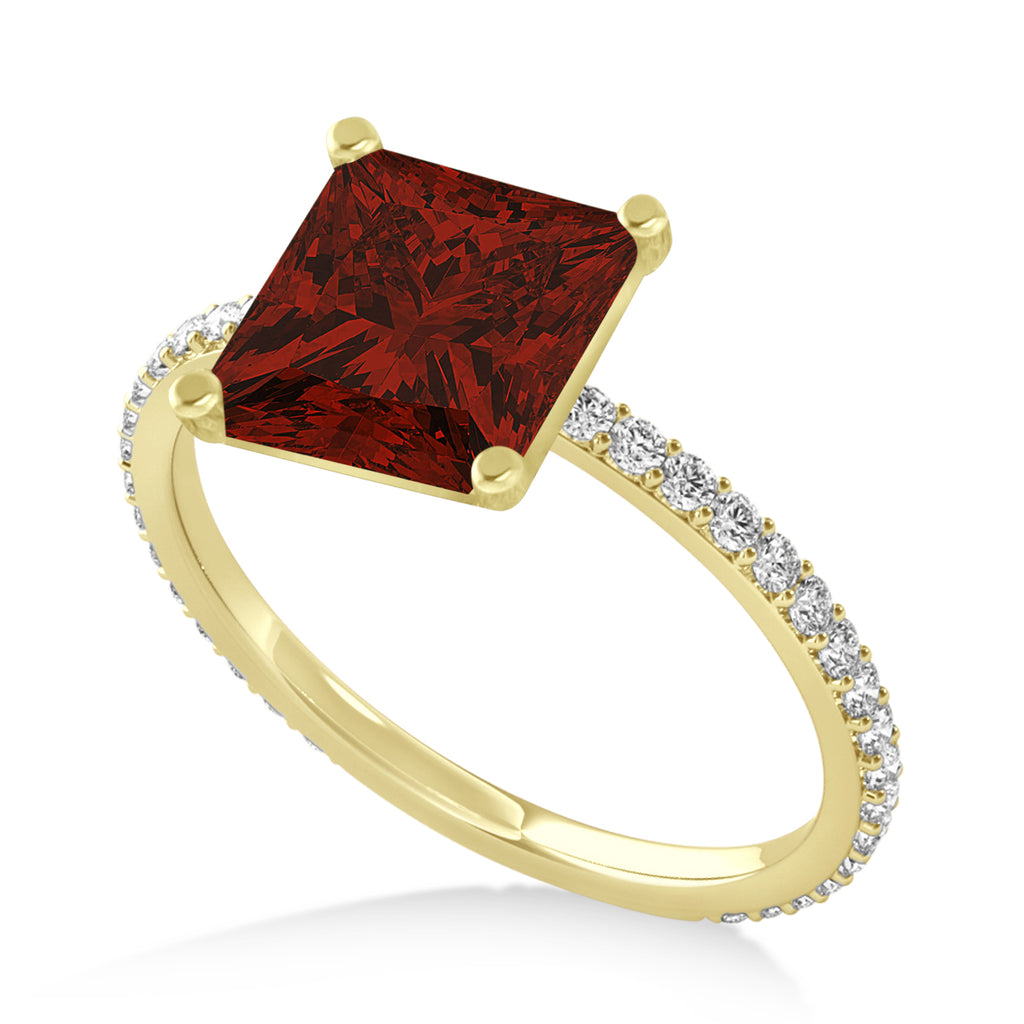 Princess Garnet & Diamond Hidden Halo Engagement Ring 14k Yellow Gold (0.89ct)