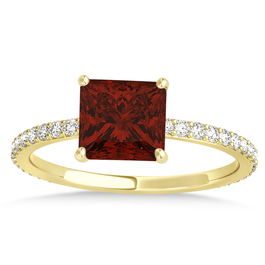 Princess Garnet & Diamond Hidden Halo Engagement Ring 14k Yellow Gold (0.89ct)