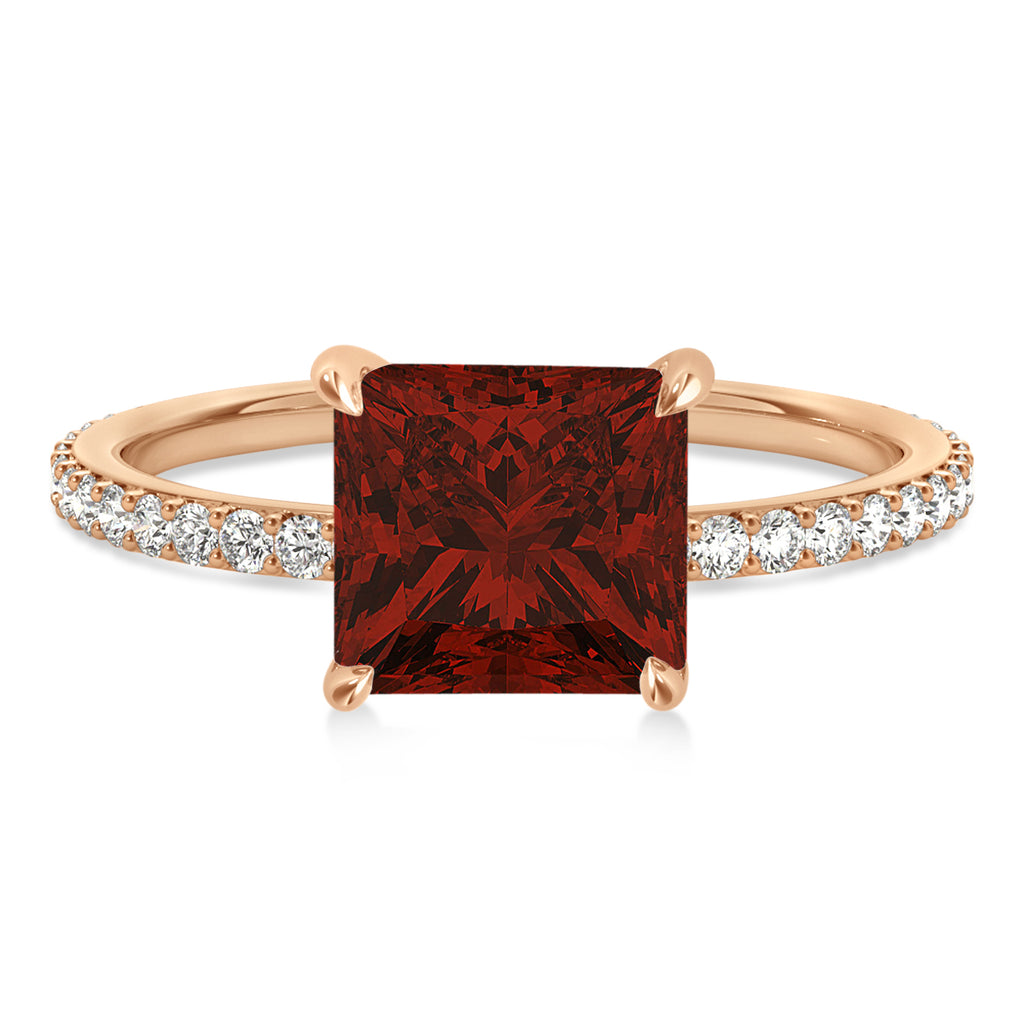 Princess Garnet & Diamond Hidden Halo Engagement Ring 18k Rose Gold (0.89ct)